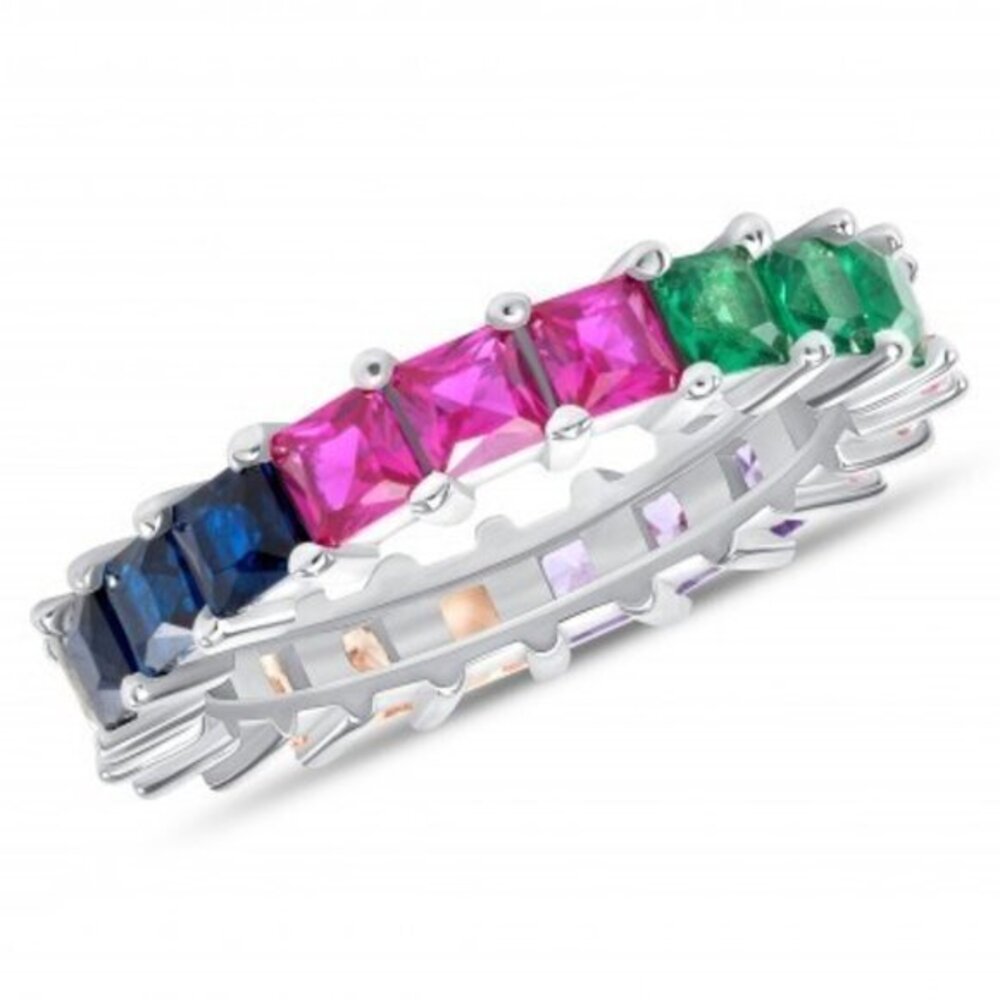 New multi color eternity rainbow Wedding Band Ring